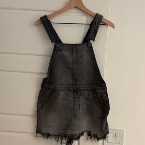Free People Charcoal Denim Overalls